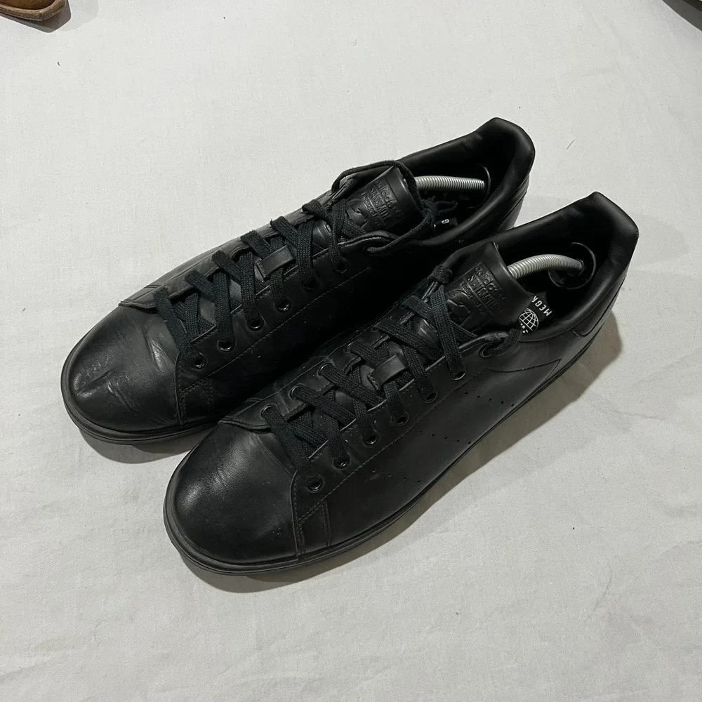 Adidas Stan Smith Mens Triple Black Lace Up Prime Comfort Low Sneaker Shoes 13